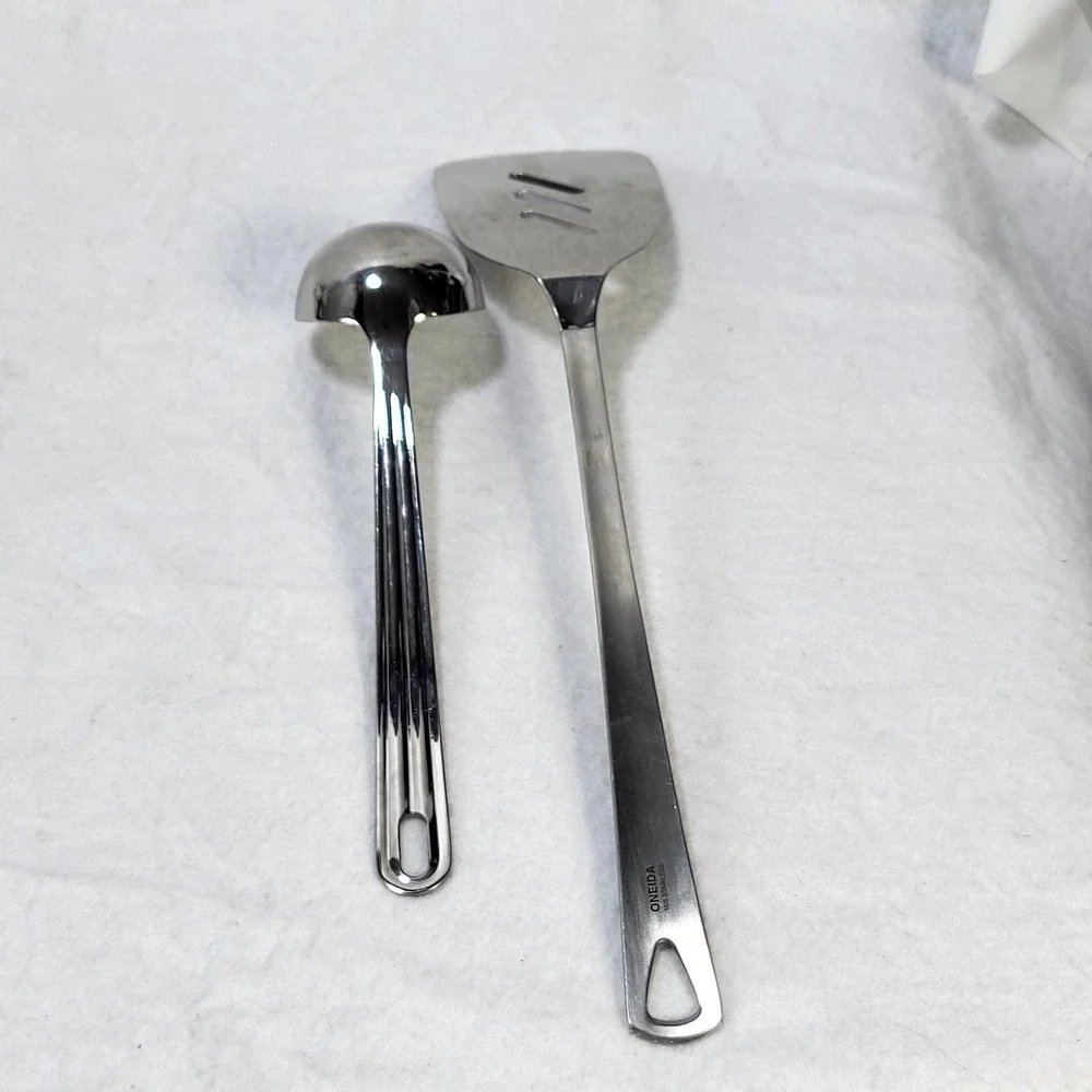 Oneida Stainless Steel Kitchen Utensil Set Slotted Spatula Turner & Small Ladle